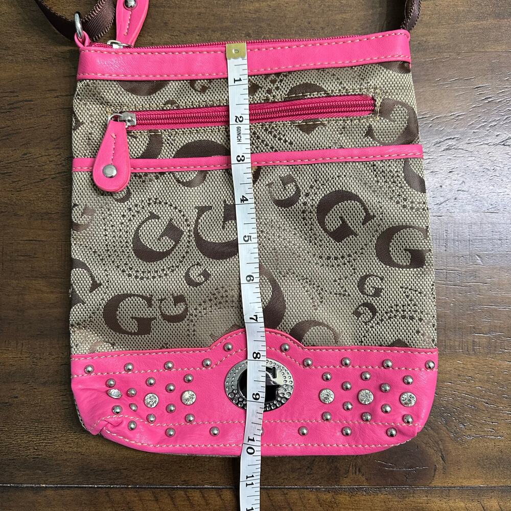Guess Pink Studded Monogram Crossbody Bag Y2K Small Purse - Picture 4 of 8